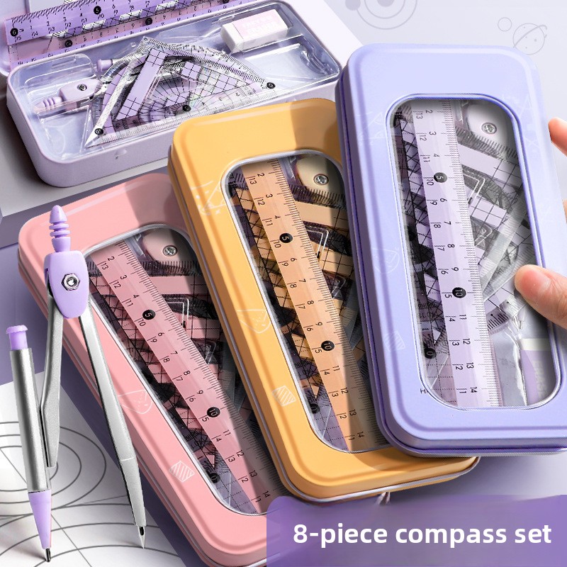 Math Geometry Set With Compass - 학생용 8종 기하학 도구 세트: 수학용