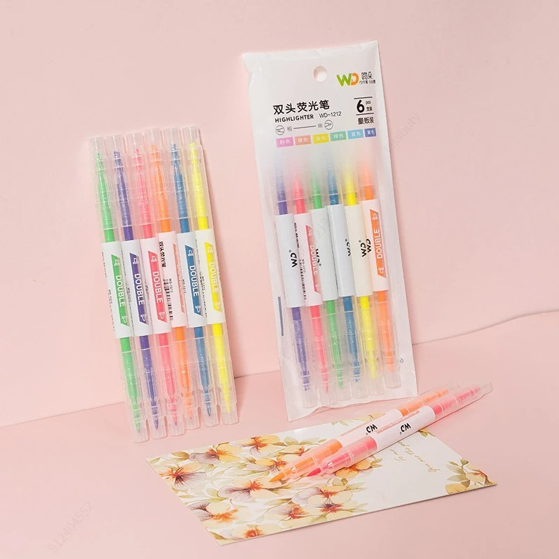 6 색/세트 더블 헤드 독특한 창 팁 파스텔 컬러 형광 - Pastel Highlighter Set Double Ended 리뷰 및 가격