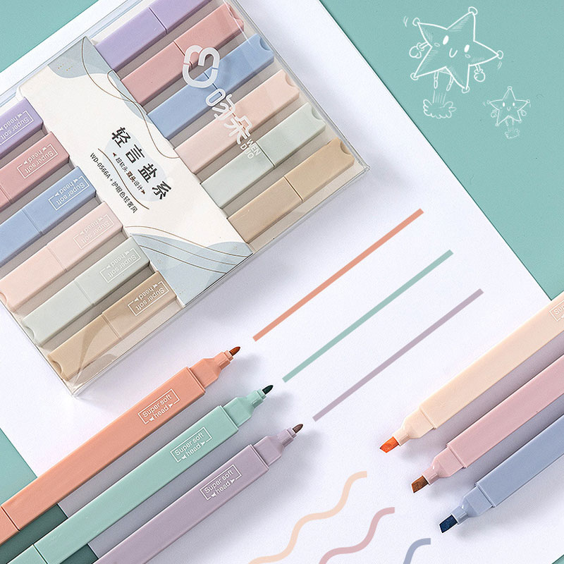 6 PCS 양면 형광펜 세트 Kawaii 컬러 만화 마 - Pastel Highlighter Set Double Ended 리뷰 및 가격