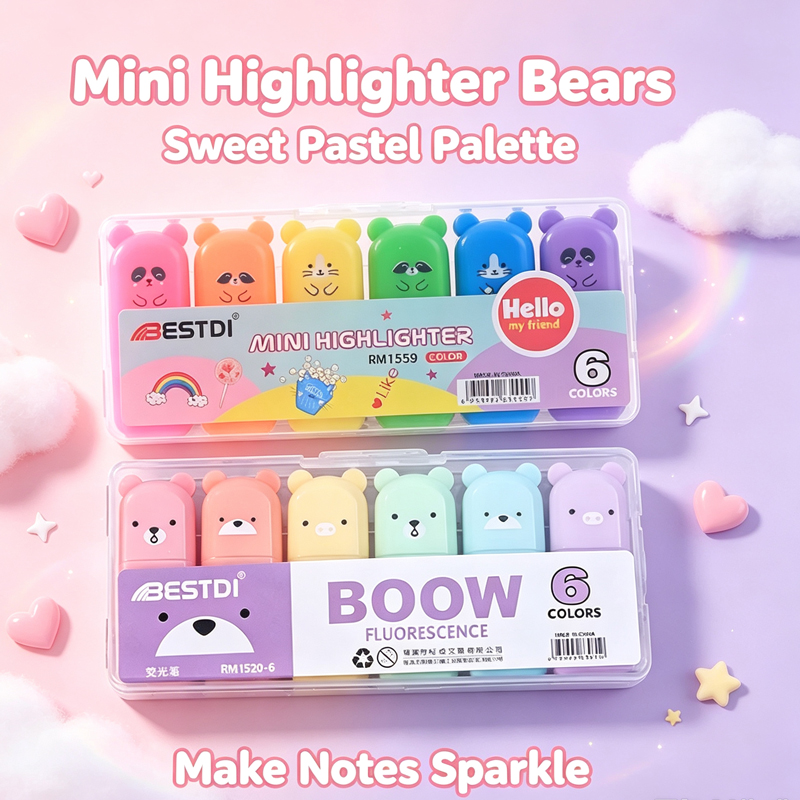 귀여운 곰돌이 모양의 형광펜 세트, 깜찍한 문구류, 사 - Pastel Highlighter Set Double Ended 리뷰 및 가격